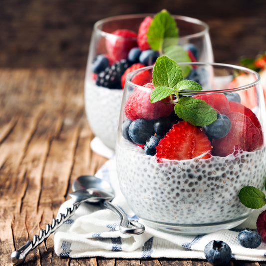 Berry-licious Chia Pudding strawberries blueberries breakfast My Baby Organics Australia